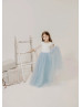 Ivory Lace Dusty Blue Tulle Gorgeous Flower Girl Dress